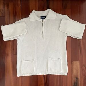 Vintage 90s Liz Claiborne Petite 100% Cotton ribbed knit quarter-zip sweater